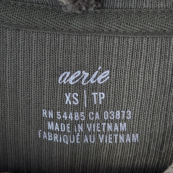 Aerie Olive Green 100% Cotton Ribbed Cropped Boxy Hoodie In Size XS - Picture 3 of 8
